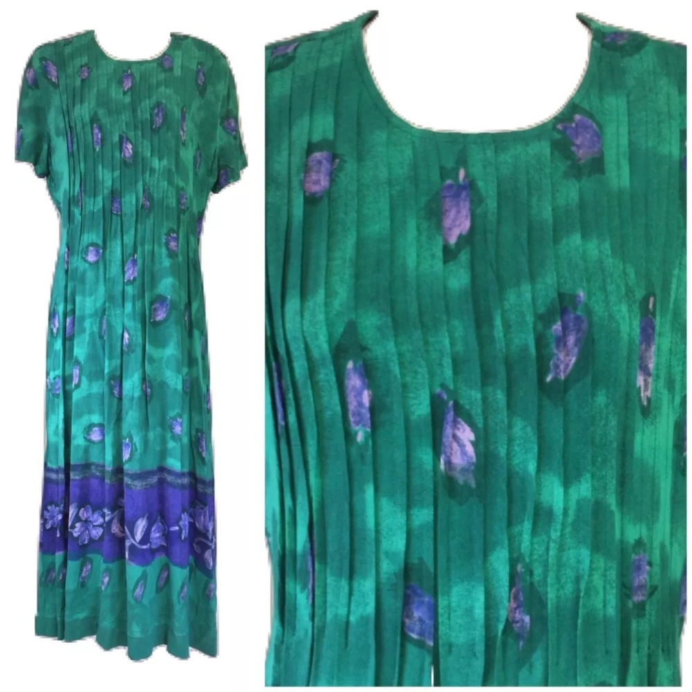 Vintage 90s Long Peasant Dress Grunge Teal Purple